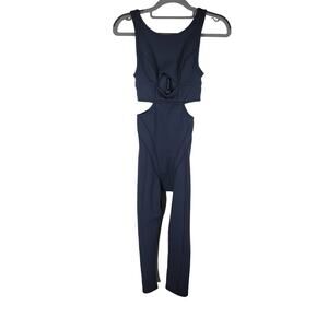 For Love & Lemons Chloe Midnight Blue Ribbed One Piece Workout Jumpsuit XXS NWT